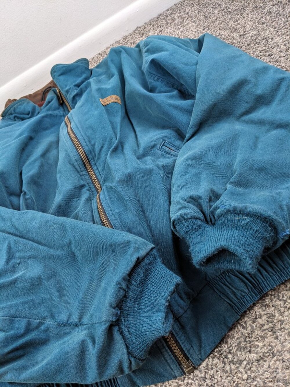 Vintage LL Bean Jacket Suede Collar Wool Blanket Lined Bomber Mens Large US Made - Picture 12 of 15